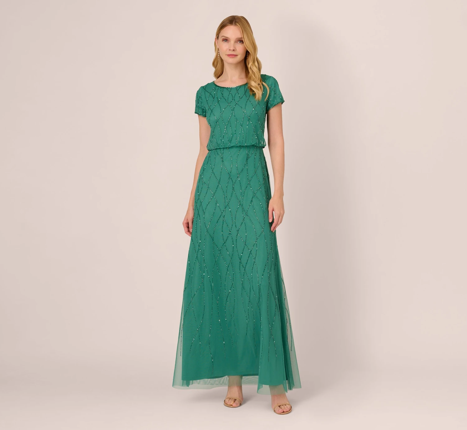 Adrianna Papell Hand-Beaded Long Dress In Jungle Green 1 Adrianna Papell Hand-Beaded Long Dress In Jungle Green