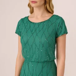 Adrianna Papell Hand-Beaded Long Dress In Jungle Green 8 Adrianna Papell Hand-Beaded Long Dress In Jungle Green -Glam Mirth Sales AP1E207607 AC304 Regular Detail