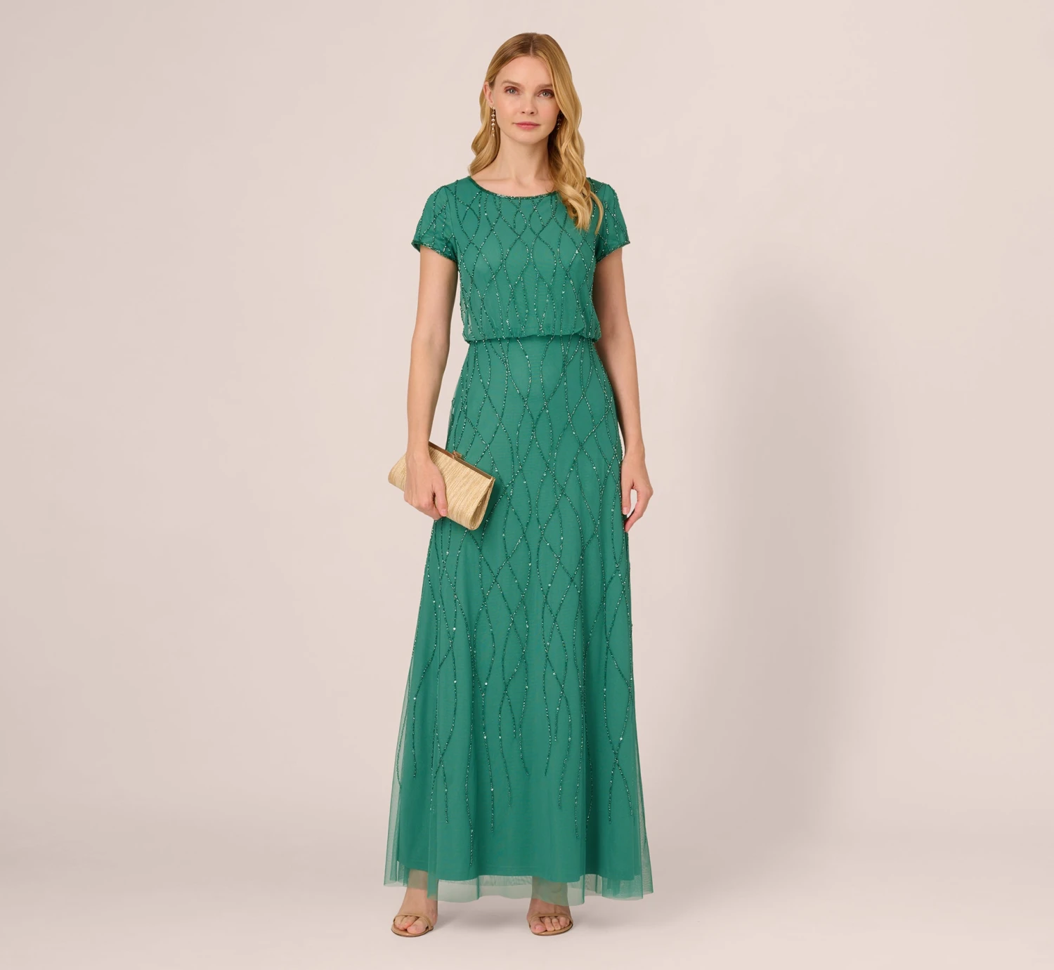 Adrianna Papell Hand-Beaded Long Dress In Jungle Green 2 Adrianna Papell Hand-Beaded Long Dress In Jungle Green - Image 2
