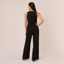 Adrianna Papell Sleeveless Asymmetrical Jumpsuit In Black 8 Adrianna Papell Sleeveless Asymmetrical Jumpsuit In Black -Glam Mirth Sales AP1E207760 AA002 Regular Back