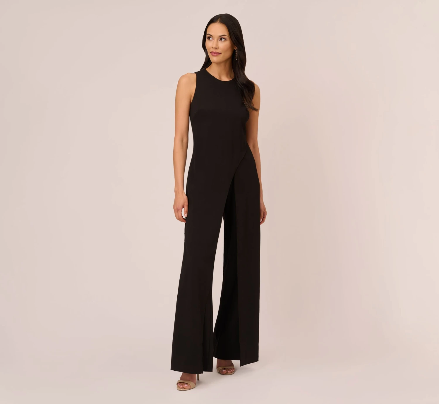Adrianna Papell Sleeveless Asymmetrical Jumpsuit In Black 1 Adrianna Papell Sleeveless Asymmetrical Jumpsuit In Black