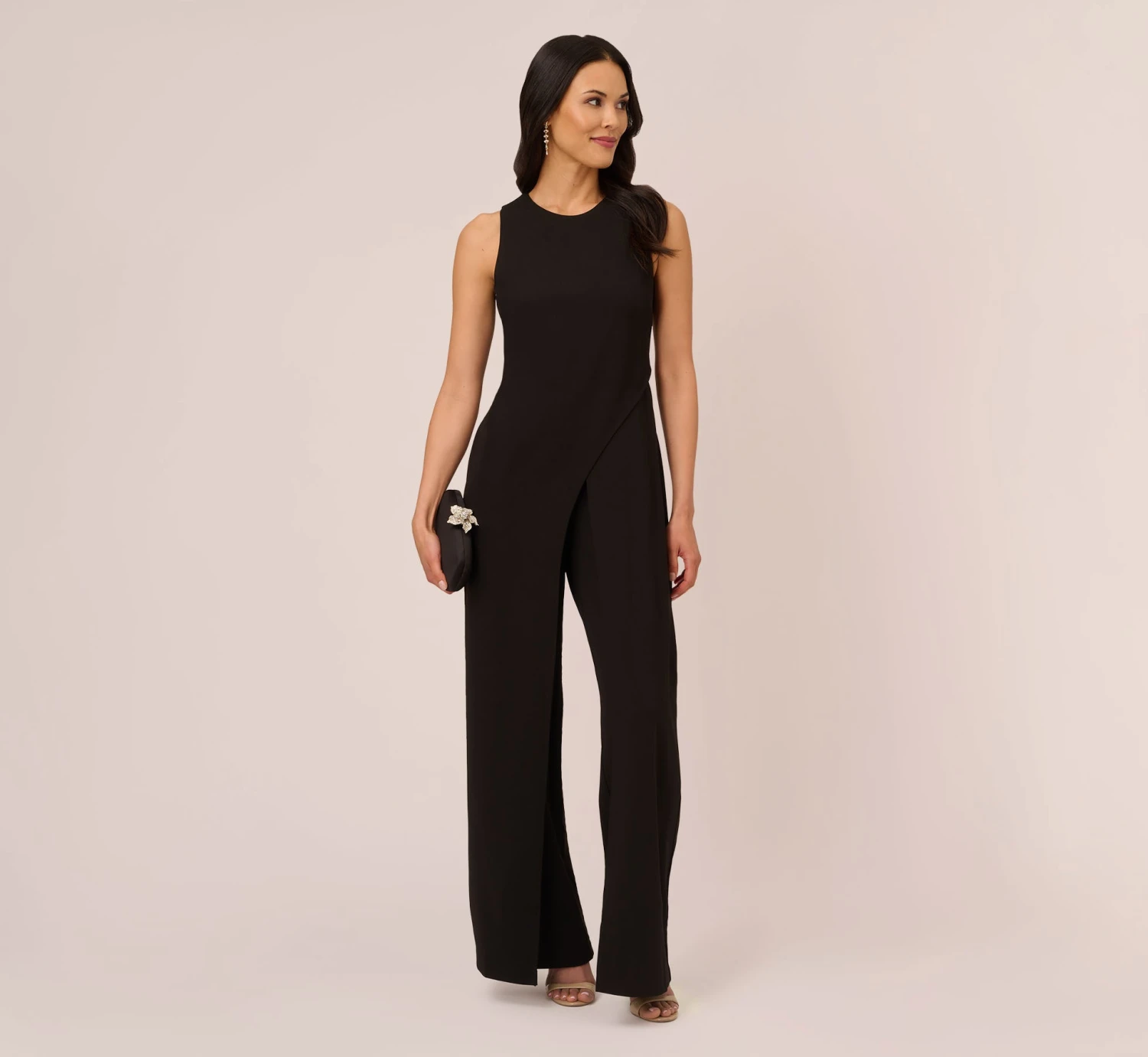 Adrianna Papell Sleeveless Asymmetrical Jumpsuit In Black 2 Adrianna Papell Sleeveless Asymmetrical Jumpsuit In Black - Image 2