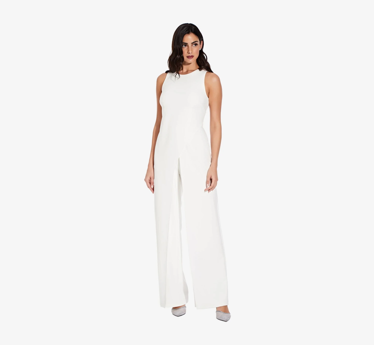 Adrianna Papell Sleeveless Asymmetrical Jumpsuit In Ivory 3 Adrianna Papell Sleeveless Asymmetrical Jumpsuit In Ivory - Image 3