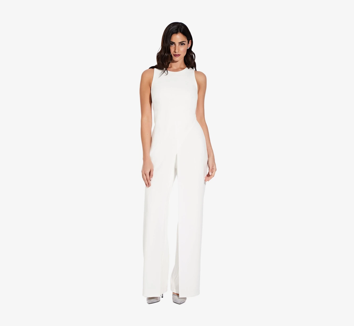 Adrianna Papell Sleeveless Asymmetrical Jumpsuit In Ivory 1 Adrianna Papell Sleeveless Asymmetrical Jumpsuit In Ivory