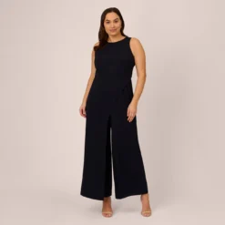 Adrianna Papell Plus Size Sleeveless Asymmetrical Jumpsuit In Midnight