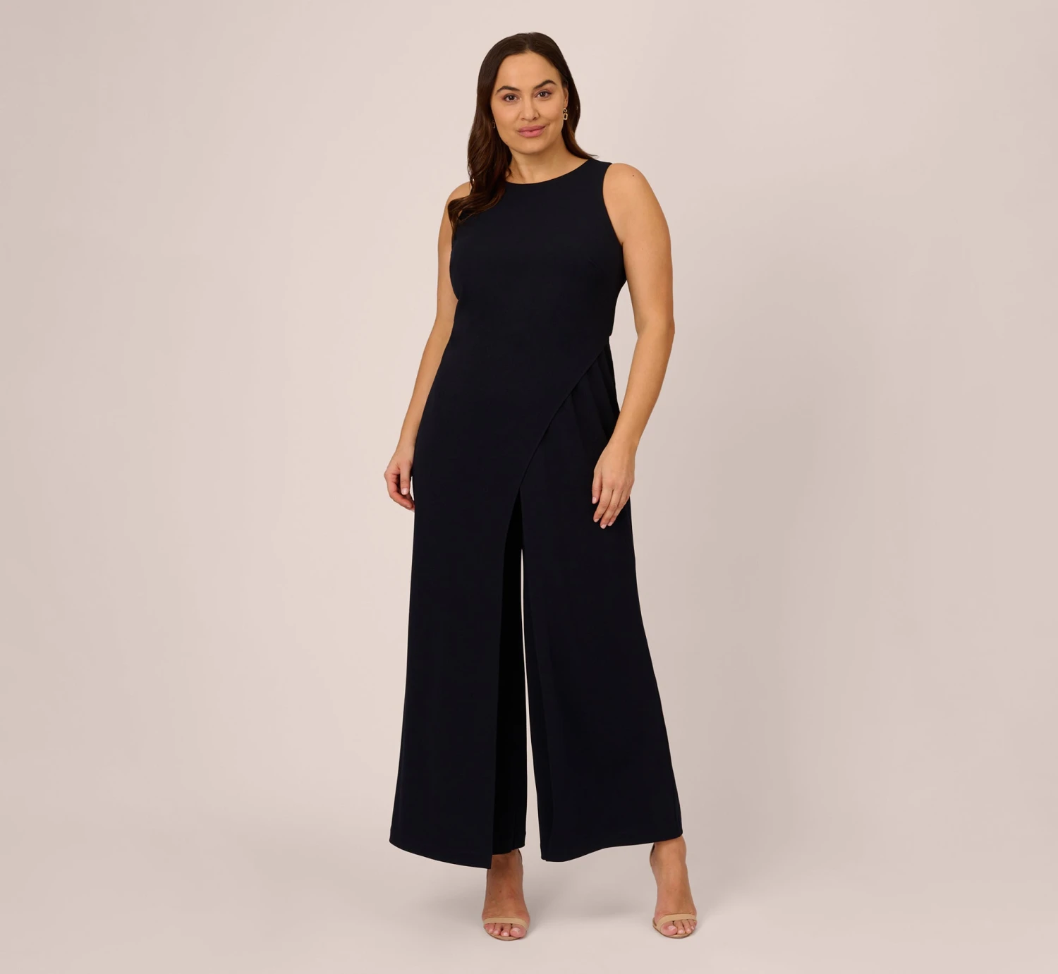 Adrianna Papell Plus Size Sleeveless Asymmetrical Jumpsuit In Midnight 1 Adrianna Papell Plus Size Sleeveless Asymmetrical Jumpsuit In Midnight