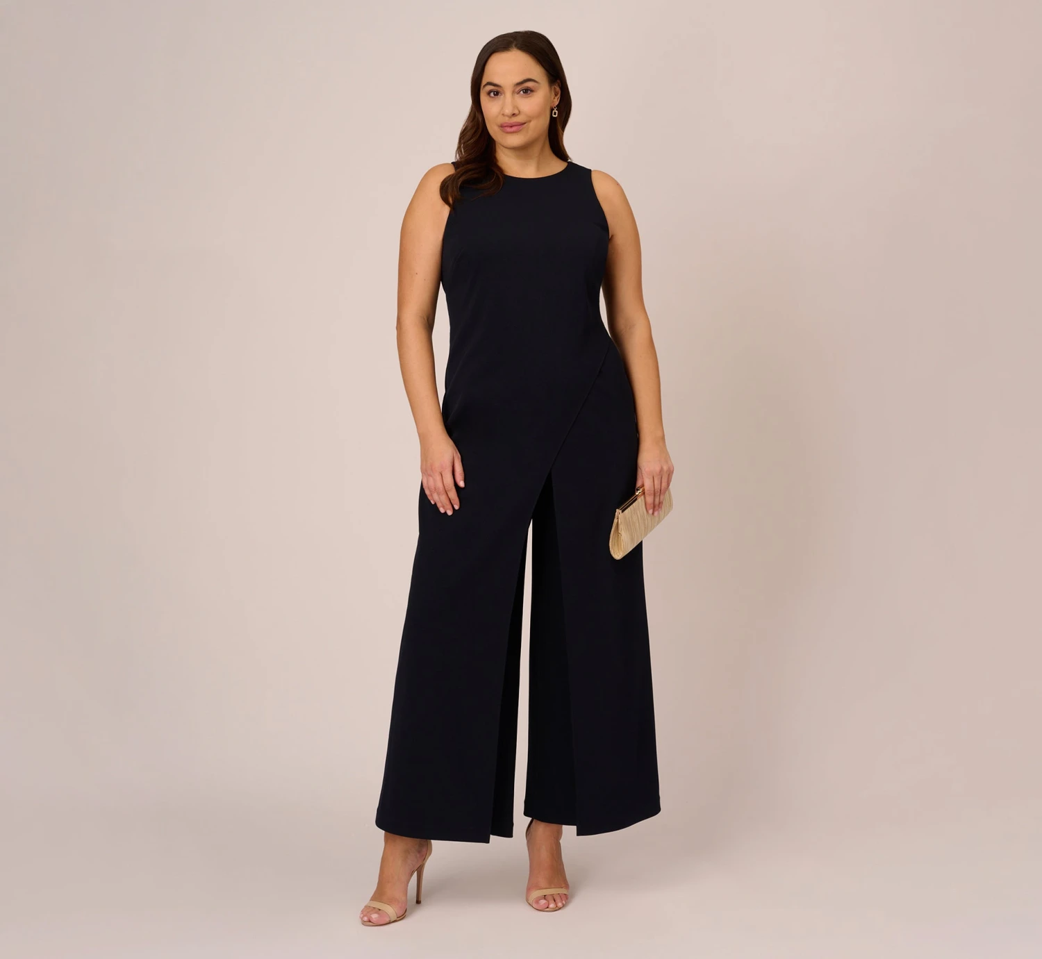 Adrianna Papell Plus Size Sleeveless Asymmetrical Jumpsuit In Midnight 2 Adrianna Papell Plus Size Sleeveless Asymmetrical Jumpsuit In Midnight - Image 2