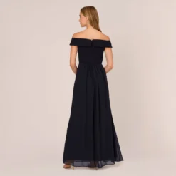 Adrianna Papell Off The Shoulder Crepe Chiffon Gown With Soft Skirt In Midnight 10 Adrianna Papell Off The Shoulder Crepe Chiffon Gown With Soft Skirt In Midnight -Glam Mirth Sales AP1E207939 AB411 Regular Back 16e9aeae 9c62 4932 910b 40e8627fc999