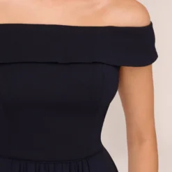 Adrianna Papell Off The Shoulder Crepe Chiffon Gown With Soft Skirt In Midnight 9 Adrianna Papell Off The Shoulder Crepe Chiffon Gown With Soft Skirt In Midnight -Glam Mirth Sales AP1E207939 AB411 Regular Detail 44c802d5 721f 4c17 b389 bd045856ecf5