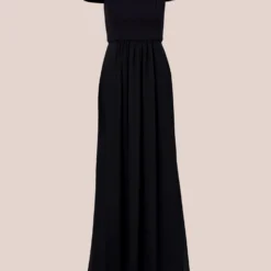Adrianna Papell Off The Shoulder Crepe Chiffon Gown With Soft Skirt In Midnight 13 Adrianna Papell Off The Shoulder Crepe Chiffon Gown With Soft Skirt In Midnight -Glam Mirth Sales AP1E207939 AB411 Regular Flat scaled