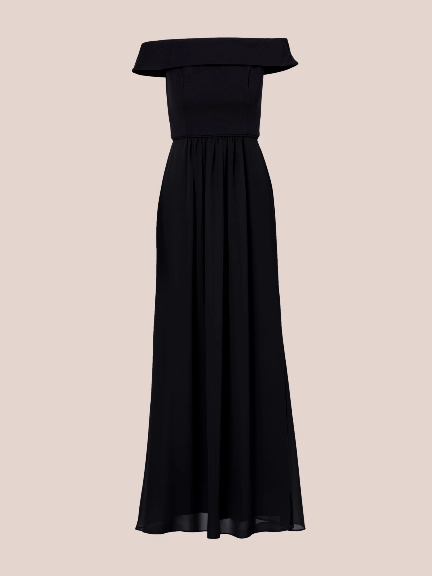 Adrianna Papell Off The Shoulder Crepe Chiffon Gown With Soft Skirt In Midnight 7 Adrianna Papell Off The Shoulder Crepe Chiffon Gown With Soft Skirt In Midnight - Image 7