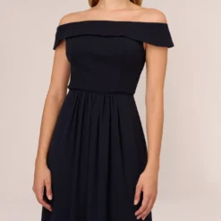 Adrianna Papell Off The Shoulder Crepe Chiffon Gown With Soft Skirt In Midnight 11 Adrianna Papell Off The Shoulder Crepe Chiffon Gown With Soft Skirt In Midnight -Glam Mirth Sales AP1E207939 AB411 Regular Lifestyle