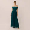 Adrianna Papell Off The Shoulder Crepe Chiffon Gown With Soft Skirt In Hunter