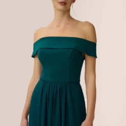 Adrianna Papell Off The Shoulder Crepe Chiffon Gown With Soft Skirt In Hunter 7 Adrianna Papell Off The Shoulder Crepe Chiffon Gown With Soft Skirt In Hunter -Glam Mirth Sales AP1E207939 AE303 Regular Detail