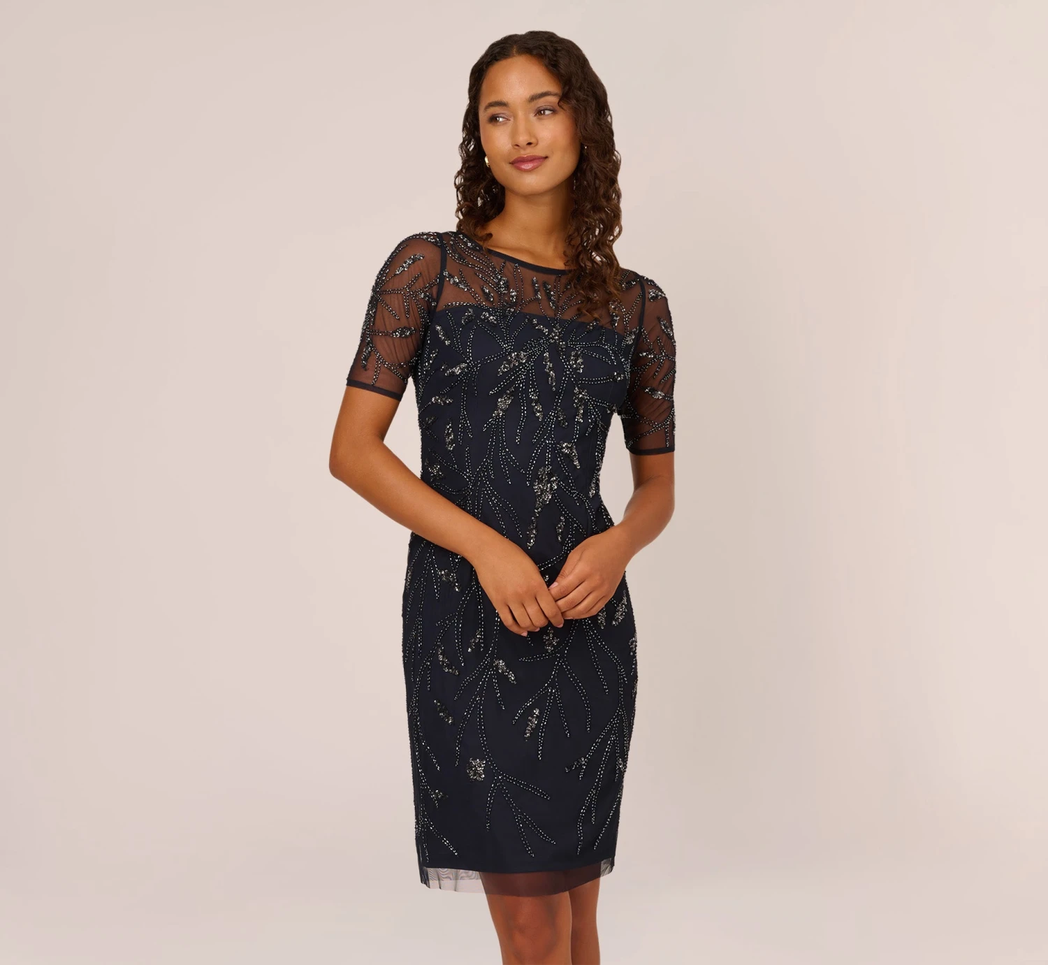 Adrianna Papell Hand-Beaded Cocktail Dress In Midnight 1 Adrianna Papell Hand-Beaded Cocktail Dress In Midnight