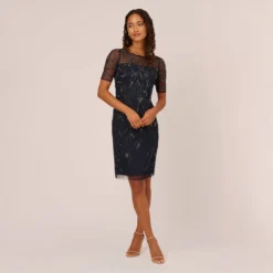 Adrianna Papell Hand-Beaded Cocktail Dress In Midnight 13 Adrianna Papell Hand-Beaded Cocktail Dress In Midnight -Glam Mirth Sales AP1E208090 AG410 Regular Front