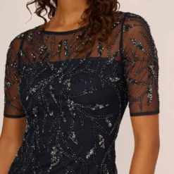 Adrianna Papell Hand-Beaded Cocktail Dress In Midnight 12 Adrianna Papell Hand-Beaded Cocktail Dress In Midnight -Glam Mirth Sales AP1E208090 AG410 Regular Lifestyle