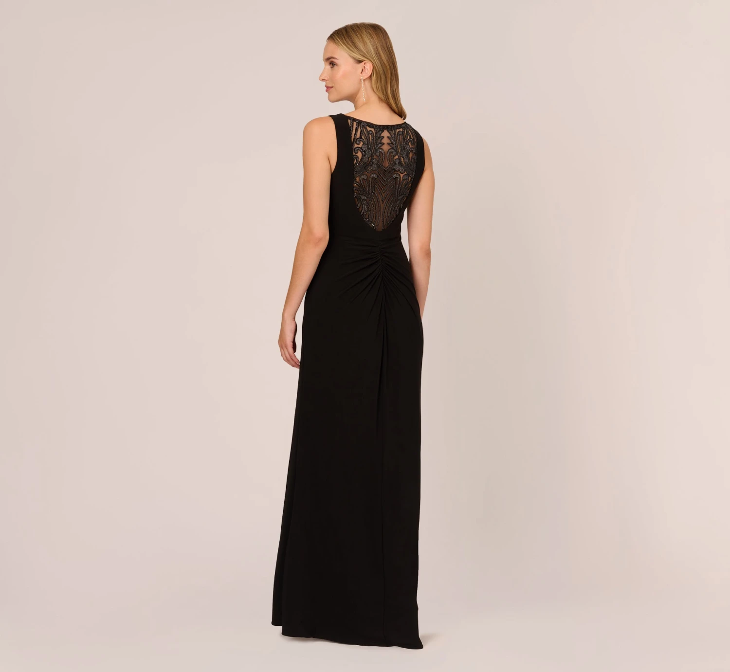 Adrianna Papell Hand-Sequined Ruched Long Jersey Gown In Black 4 Adrianna Papell Hand-Sequined Ruched Long Jersey Gown In Black - Image 4