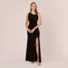 Adrianna Papell Hand-Sequined Ruched Long Jersey Gown In Black