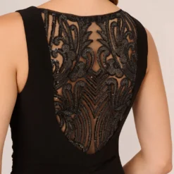 Adrianna Papell Hand-Sequined Ruched Long Jersey Gown In Black 8 Adrianna Papell Hand-Sequined Ruched Long Jersey Gown In Black -Glam Mirth Sales AP1E208172 AA002 Regular Detail