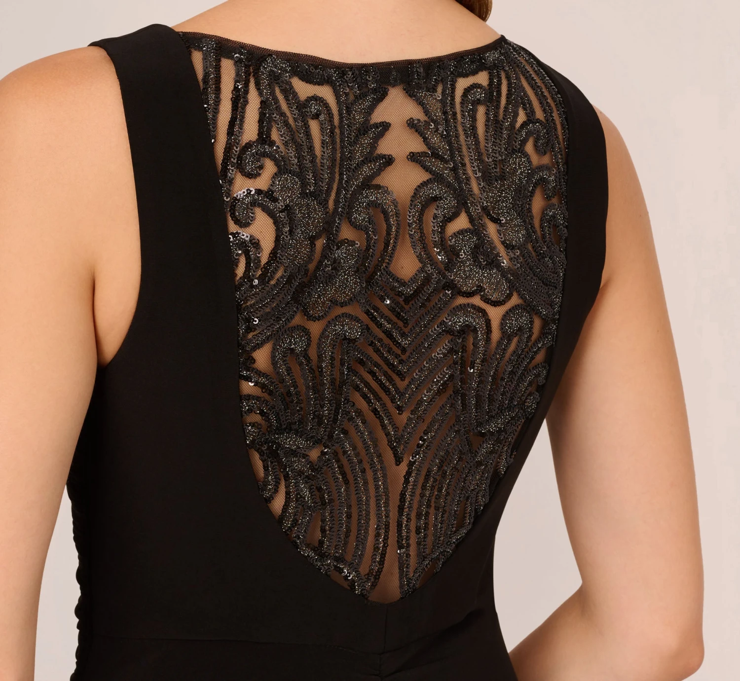 Adrianna Papell Hand-Sequined Ruched Long Jersey Gown In Black 3 Adrianna Papell Hand-Sequined Ruched Long Jersey Gown In Black - Image 3