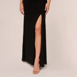Adrianna Papell Hand-Sequined Ruched Long Jersey Gown In Black 10 Adrianna Papell Hand-Sequined Ruched Long Jersey Gown In Black -Glam Mirth Sales AP1E208172 AA002 Regular Lifestyle
