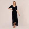 Adrianna Papell Shirred Velvet Gown With Elbow-Length Sleeves In Midnight