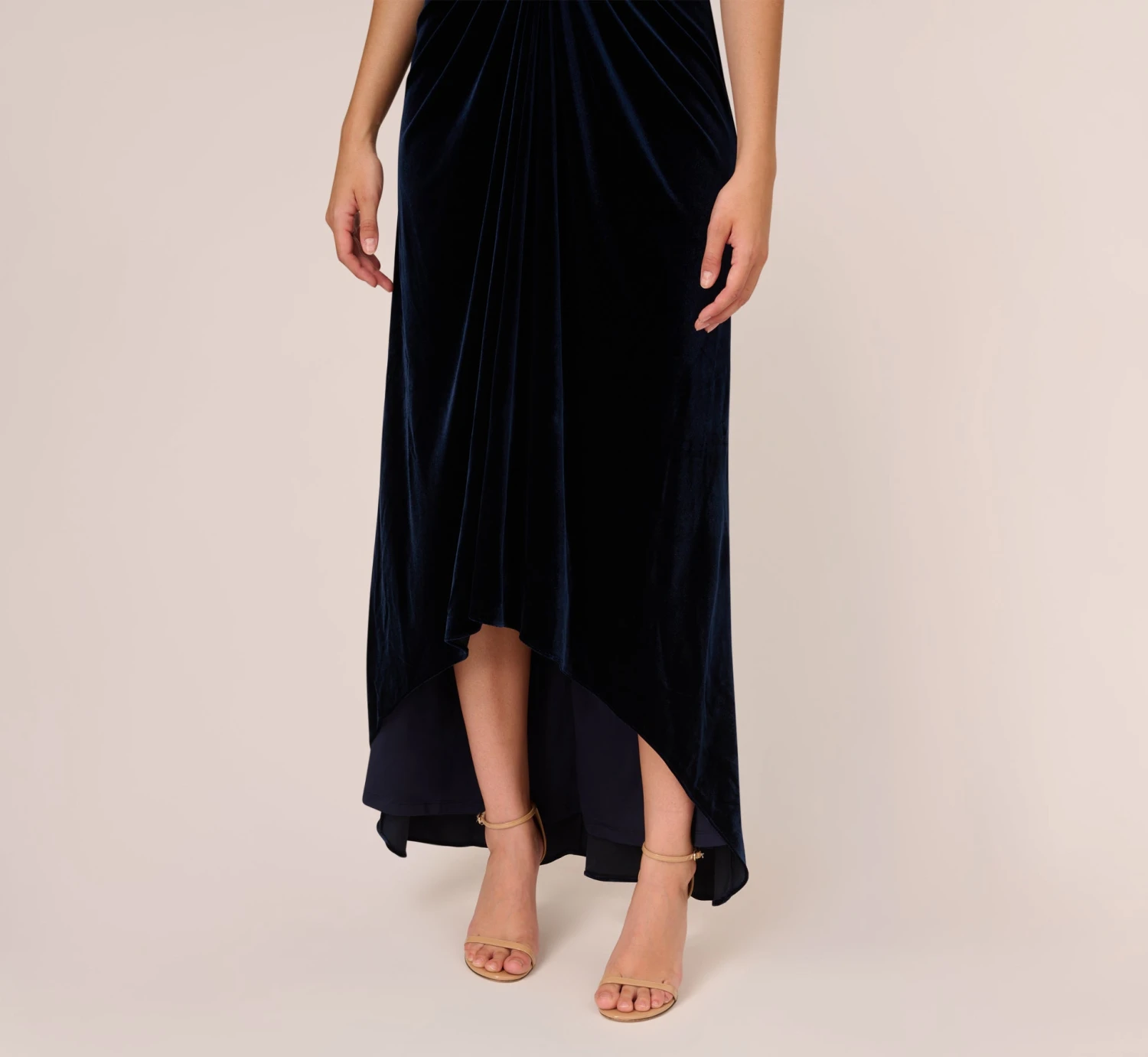 Adrianna Papell Shirred Velvet Gown With Elbow-Length Sleeves In Midnight 4 Adrianna Papell Shirred Velvet Gown With Elbow-Length Sleeves In Midnight - Image 4