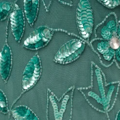 Adrianna Papell Hand Beaded Short Sleeve Floral Godet Gown In Green Slate 11 Adrianna Papell Hand Beaded Short Sleeve Floral Godet Gown In Green Slate -Glam Mirth Sales AP1E208349 AA355 Regular Alternate
