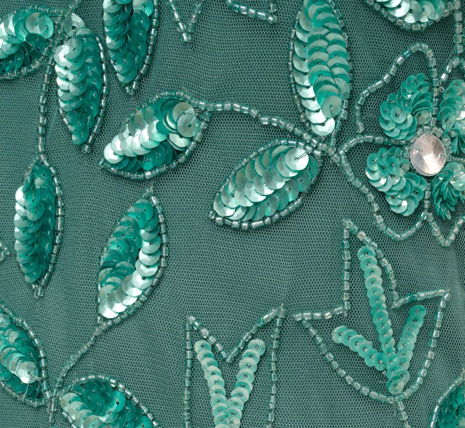 Adrianna Papell Hand Beaded Short Sleeve Floral Godet Gown In Green Slate 6 Adrianna Papell Hand Beaded Short Sleeve Floral Godet Gown In Green Slate - Image 6