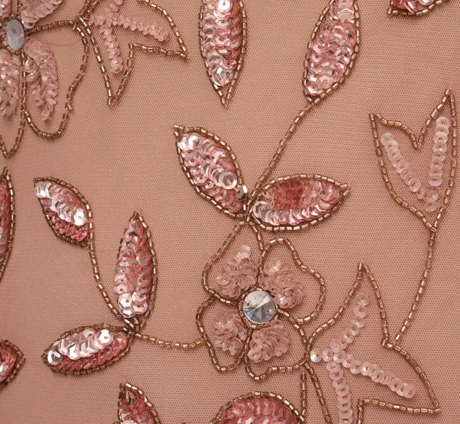 Adrianna Papell Plus Size Hand Beaded Short Sleeve Floral Godet Gown In Rose Gold 6 Adrianna Papell Plus Size Hand Beaded Short Sleeve Floral Godet Gown In Rose Gold - Image 6