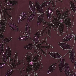 Adrianna Papell Plus Size Hand Beaded Short Sleeve Floral Godet Gown In Night Plum 7 Adrianna Papell Plus Size Hand Beaded Short Sleeve Floral Godet Gown In Night Plum -Glam Mirth Sales AP1E208349 BK940 Plus Detail