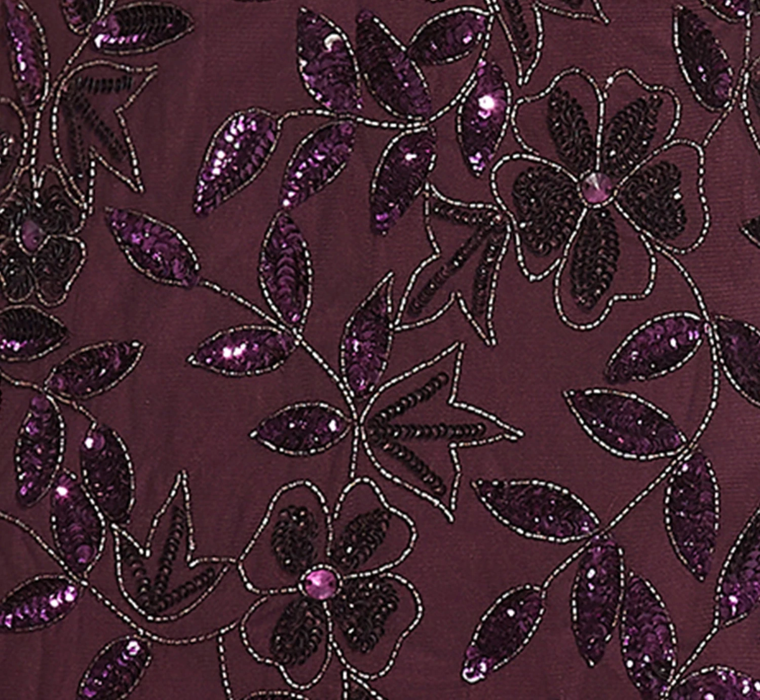 Adrianna Papell Plus Size Hand Beaded Short Sleeve Floral Godet Gown In Night Plum 4 Adrianna Papell Plus Size Hand Beaded Short Sleeve Floral Godet Gown In Night Plum - Image 4