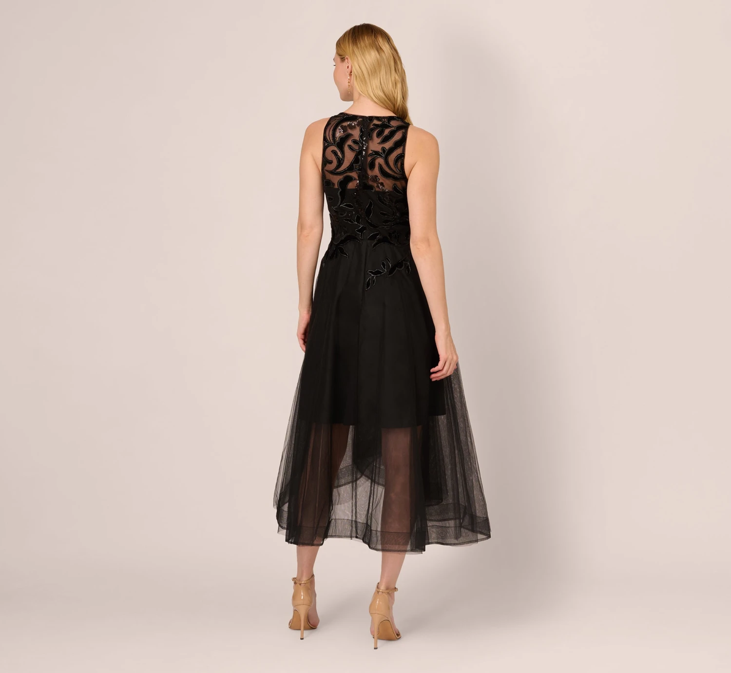 Adrianna Papell Tulle Halter Party Dress With Velvet Accents In Black 5 Adrianna Papell Tulle Halter Party Dress With Velvet Accents In Black - Image 5