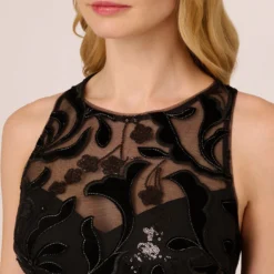 Adrianna Papell Tulle Halter Party Dress With Velvet Accents In Black 9 Adrianna Papell Tulle Halter Party Dress With Velvet Accents In Black -Glam Mirth Sales AP1E208360 AA002 Regular Detail