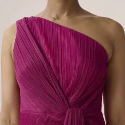 Adrianna Papell Stardust Pleated Draped One Shoulder Gown In Magenta -Glam Mirth Sales AP1E208794 AA670 Regular Detail