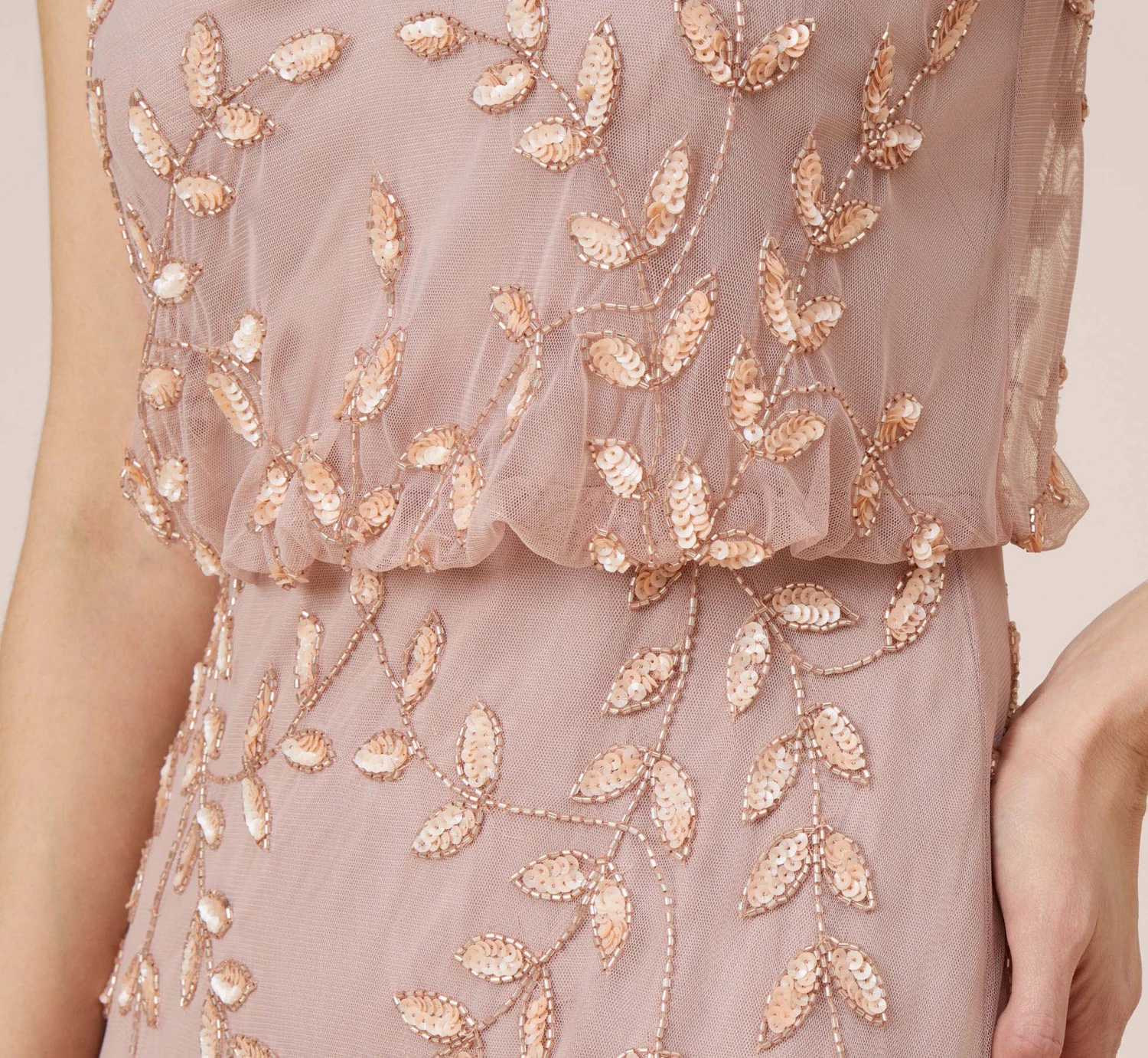 Adrianna Papell Hand Beaded Long Blouson Mermaid Gown In Steel Rose 5 Adrianna Papell Hand Beaded Long Blouson Mermaid Gown In Steel Rose - Image 5