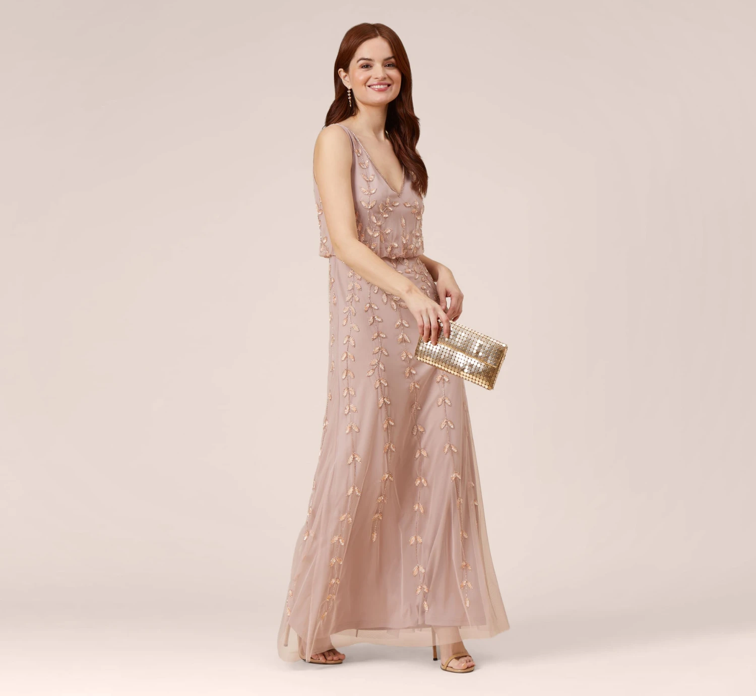 Adrianna Papell Hand Beaded Long Blouson Mermaid Gown In Steel Rose 2 Adrianna Papell Hand Beaded Long Blouson Mermaid Gown In Steel Rose - Image 2