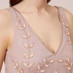 Adrianna Papell Hand Beaded Long Blouson Mermaid Gown In Steel Rose 8 Adrianna Papell Hand Beaded Long Blouson Mermaid Gown In Steel Rose -Glam Mirth Sales AP1E208913 BA696 Regular Side