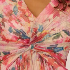 Adrianna Papell Floral-Print Metallic Twist Front Long Gown With Flutter Sleeves In Alabaster Multi 10 Adrianna Papell Floral-Print Metallic Twist Front Long Gown With Flutter Sleeves In Alabaster Multi -Glam Mirth Sales AP1E208980 AH105 Regular Detail