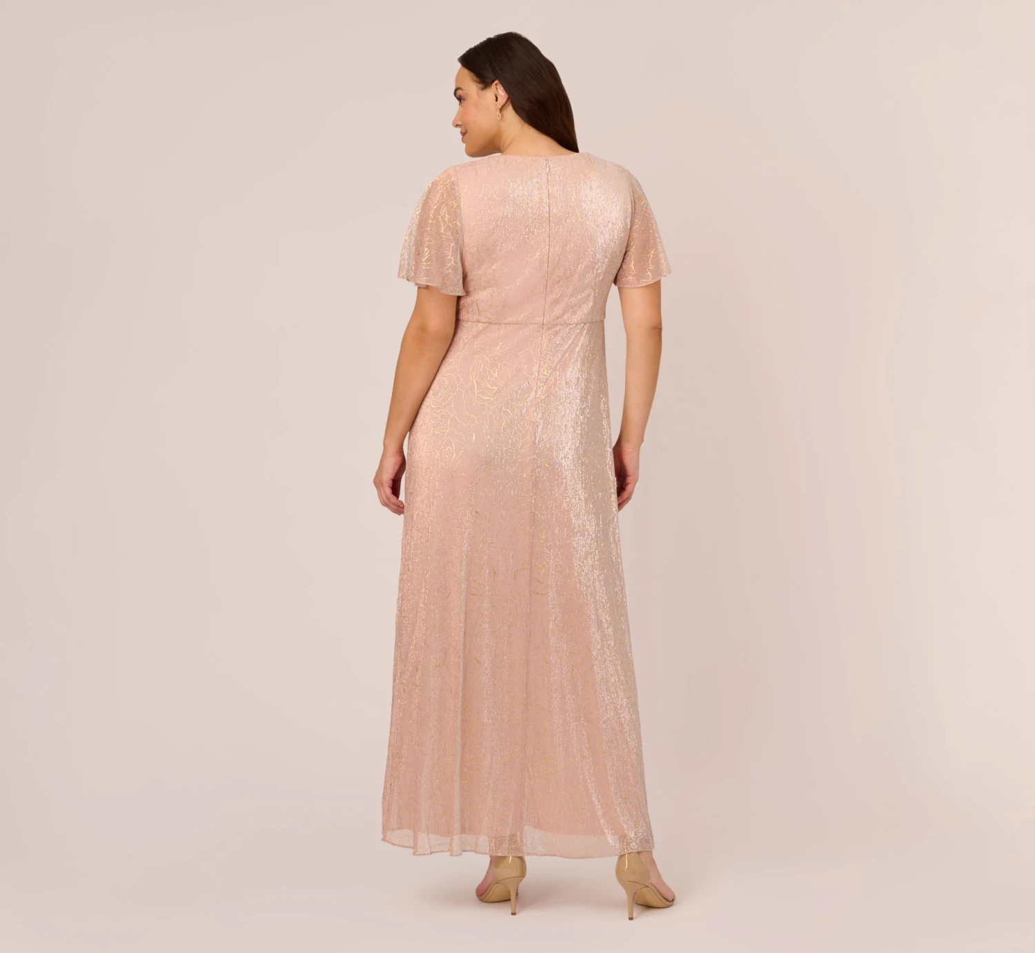 Adrianna Papell Plus Size Metallic Mesh Draped Gown In Rose Gold 3 Adrianna Papell Plus Size Metallic Mesh Draped Gown In Rose Gold - Image 3