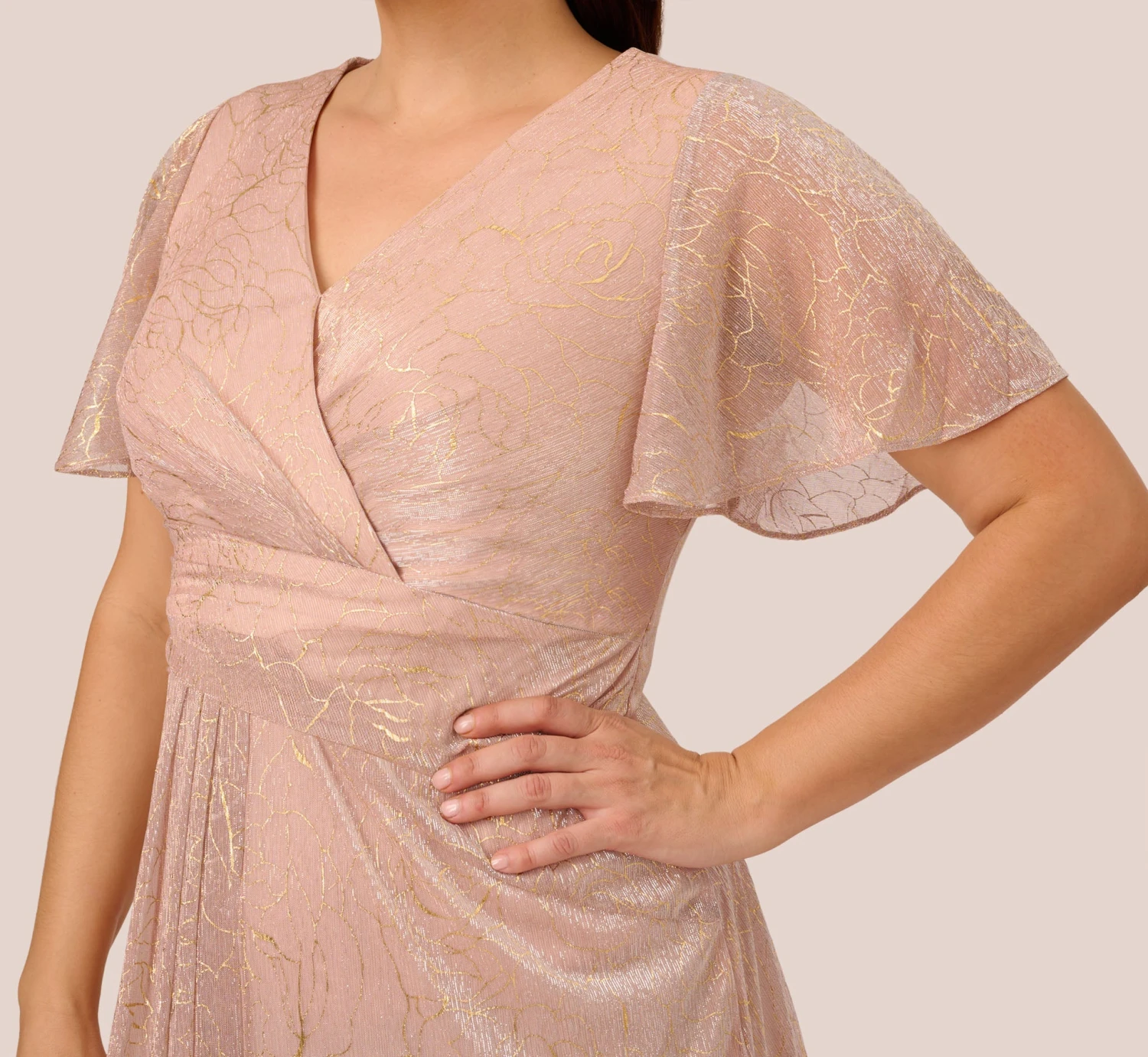 Adrianna Papell Plus Size Metallic Mesh Draped Gown In Rose Gold 5 Adrianna Papell Plus Size Metallic Mesh Draped Gown In Rose Gold - Image 5