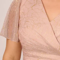 Adrianna Papell Plus Size Metallic Mesh Draped Gown In Rose Gold 9 Adrianna Papell Plus Size Metallic Mesh Draped Gown In Rose Gold -Glam Mirth Sales AP1E209024 AI298 Plus Lifestyle