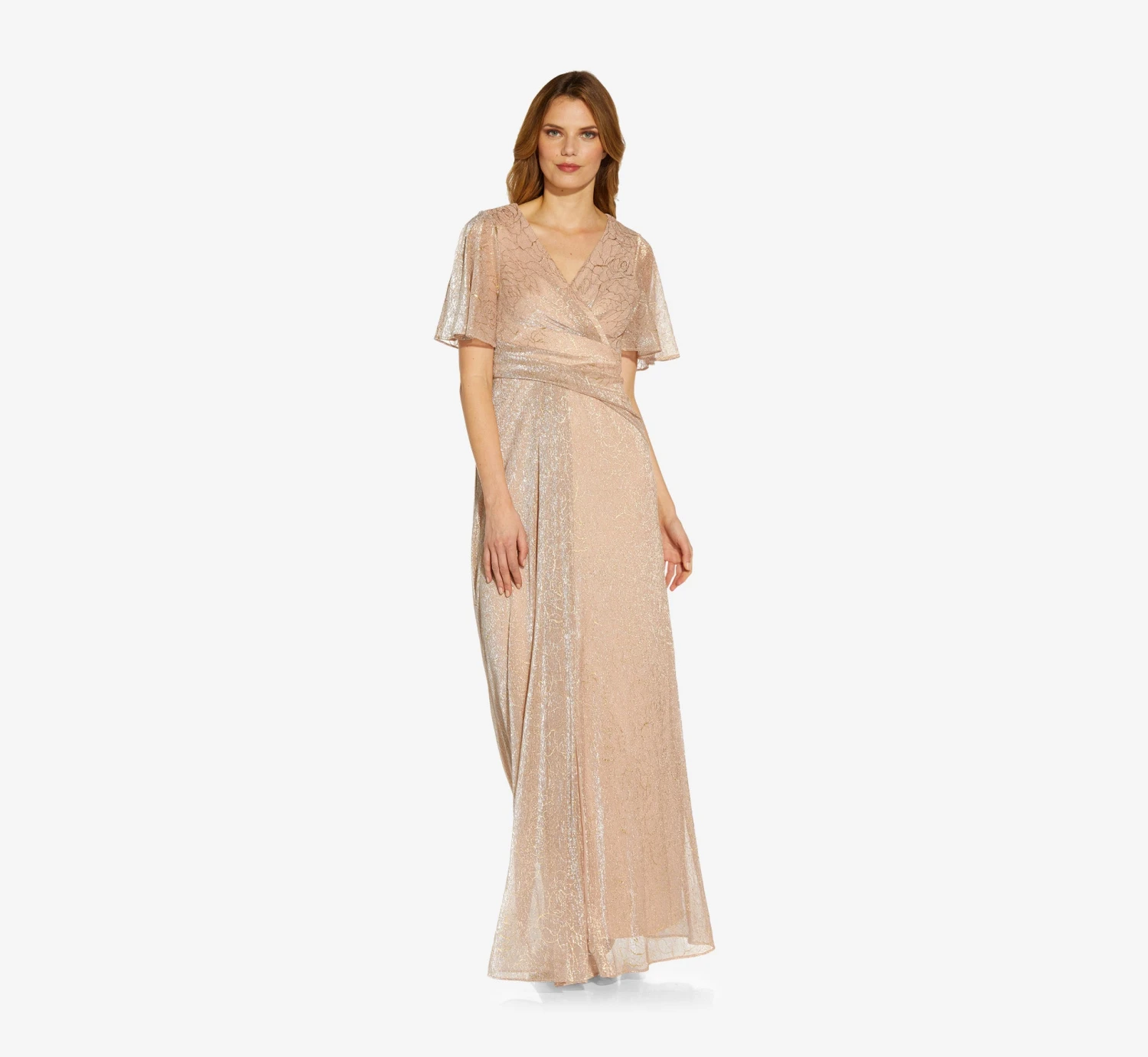 Adrianna Papell Metallic Mesh Draped Gown In Rose Gold 4 Adrianna Papell Metallic Mesh Draped Gown In Rose Gold - Image 4