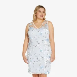 Adrianna Papell Plus Size Floral Embroidered Sheath Dress In Clearwater Ivory