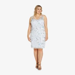Adrianna Papell Plus Size Floral Embroidered Sheath Dress In Clearwater Ivory 7 Adrianna Papell Plus Size Floral Embroidered Sheath Dress In Clearwater Ivory -Glam Mirth Sales AP1E209030 AJ453 Plus Side