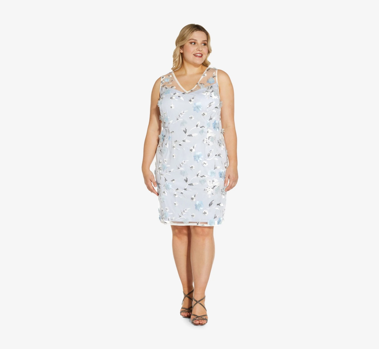 Adrianna Papell Plus Size Floral Embroidered Sheath Dress In Clearwater Ivory 4 Adrianna Papell Plus Size Floral Embroidered Sheath Dress In Clearwater Ivory - Image 4