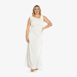 Adrianna Papell Plus Size Sequin-Accented Mermaid Gown In Ivory 5 Adrianna Papell Plus Size Sequin-Accented Mermaid Gown In Ivory -Glam Mirth Sales AP1E209034 AB194 Plus Alternate