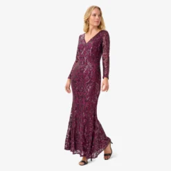 Adrianna Papell Stretch Sequin Gown In Cassis 6 Adrianna Papell Stretch Sequin Gown In Cassis -Glam Mirth Sales AP1E209103 AE506 Regular Alternate