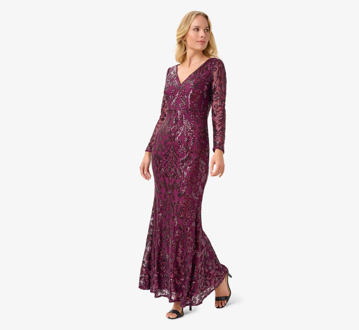 Adrianna Papell Stretch Sequin Gown In Cassis 3 Adrianna Papell Stretch Sequin Gown In Cassis - Image 3